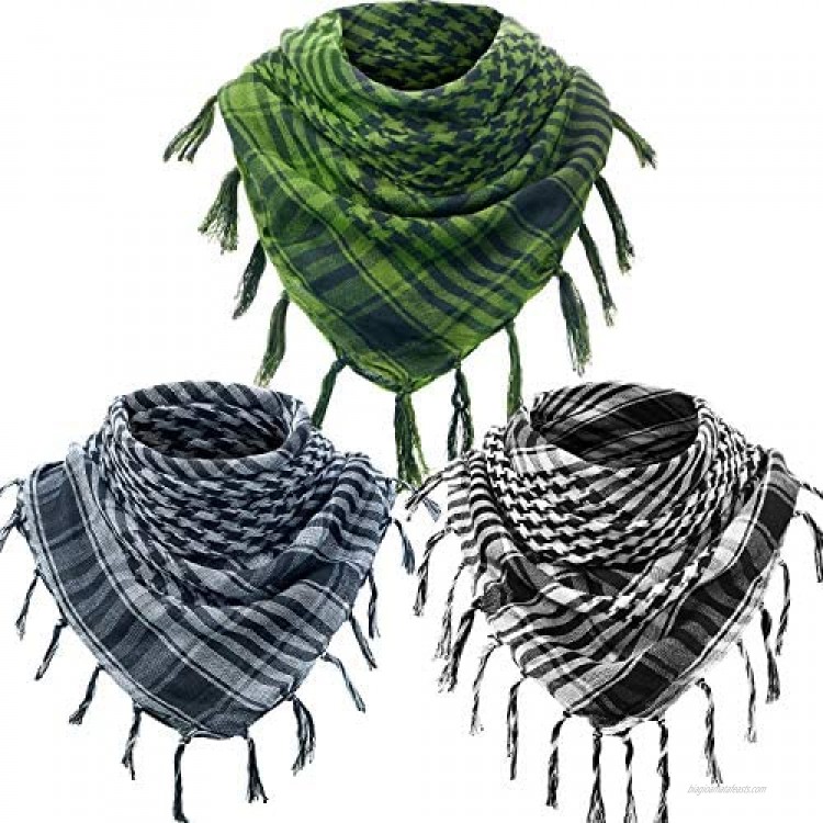 3 Arab Plaid Fringe Scarves Cotton Shemagh Keffiyeh Head Neck Scarf with Tassel for Tactical Outdoor Camping Accessory Unisex