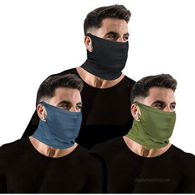Pairformance Men Women Neck Gaiter with Earloops Face Mouth Nose Cover Face Mask Ear Hanger Stretchy Scarf Warmer Reusable for Outdoor & Sports | Pack of 3 (Black  Deep Blue  Green) | #Bundle 1-B DB G