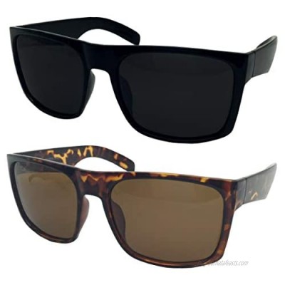 2 Pack XL Polarized Men's Big Wide Frame Sunglasses - Large Head Fit