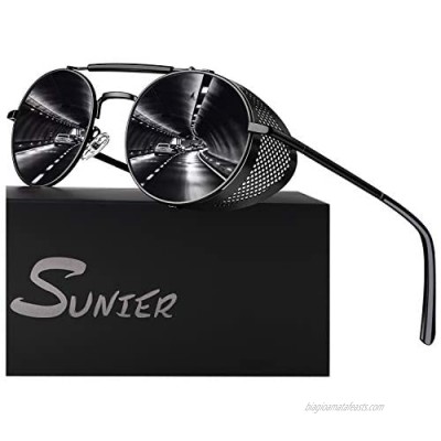 Retro Round Polarized Steampunk Sunglasses Side Shield Goggles Gothic S92-ADVANCED POLARIZED