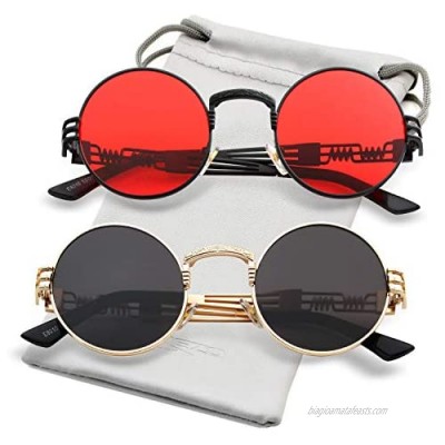 Round Steampunk Sunglasses John Lennon Hippie Glasses Metal Frame 100% UV Blocking Lens