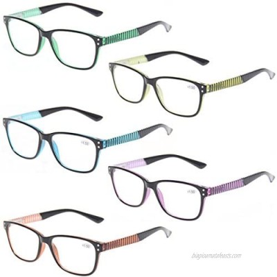 Kerecsen 5 Pack Fashion Reading Glasses Spring Hinge With Stylish Pattern Readers