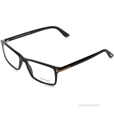 TOM FORD Men's TF 5408 001 Black Clear Rectangular Eyeglasses 56mm  Shiny Black  Shiny Rose Gold "T" Logo  56/16/145