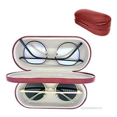 Double Eyeglasses Case Dual Glasses Case Hard Shell Double Layer Protective Case for Two Pairs of Eyeglasses PU Leather Portable Glasses Case with Red Color for Women and Men