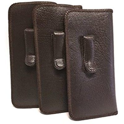 Mens Soft Slip-in Case w/Metal Clip Medium Sized in Brown (3 Pack)