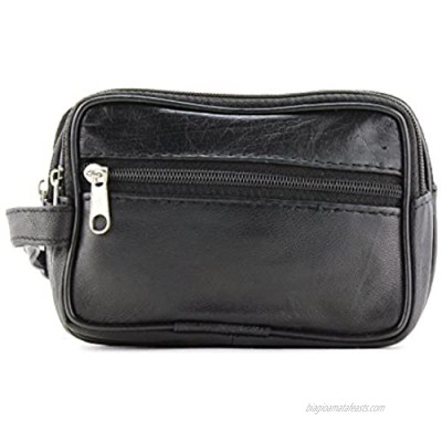 Bacci L.I Lambskin Double Zip Coin Purse  Zippered coin purse  Soft leather gift for men  travel pouch for guys  bag forage and organization (Black Leather)