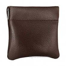 Classic Leather Squeeze Coin Purse change Holder For Men  Pouch size 3.5 in X 3.25 in. high  Brown