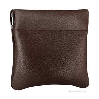Classic Leather Squeeze Coin Purse change Holder For Men  Pouch size 3.5 in X 3.25 in. high  Brown