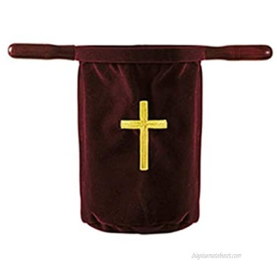 Embroidered Cross Tithe Offering Bag with Hardwood Handles  10 Inch