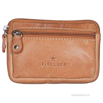 Finelaer Men Leather Coin Purse Pouch Wallet with Key Ring
