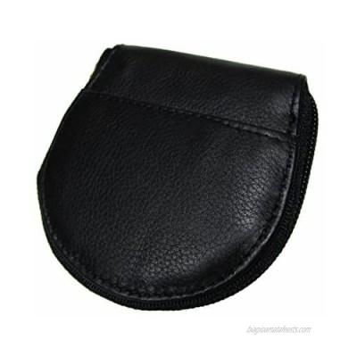 Men's Leather Horseshoe Shaped Zip Coin Pouch  Black