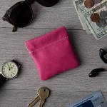 Nabob Leather Genuine Leather Squeeze Coin Purse Coin Pouch Made IN U.S.A. Change Holder For Men/Woman Size 3.5 X 3.5 (Pink)