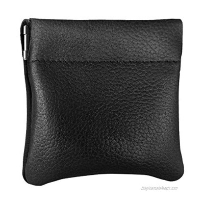 Nabob Leather Genuine Leather Squeeze Coin Purse  Coin Pouch Made IN U.S.A. Change Holder For Men/Woman Size 3.5 X 3.5 (Black)