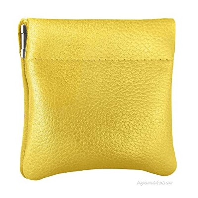 Nabob Leather Genuine Leather Squeeze Coin Purse  Coin Pouch Made IN U.S.A. Change Holder For Men/Woman Size 3.5 X 3.5 (Yellow)