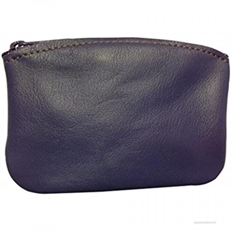 North Star Men's Large Leather Zippered Coin Pouch Change Holder 5 X 3.5 X 0.25 Inches Purple