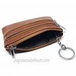 Unisex Genuine Leather Coin Purse - Mini Pouch - Money Organizer - Change Wallet with Keychain (Rust Brown)