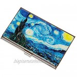 Nacreh Mother of Pearl Business Card Case Credit Id Name Holder Travel Wallet Art Painting Design Metal Stainless Steel Engraved Slim Purse Pocket Cash Money Wallet (Starry Night)