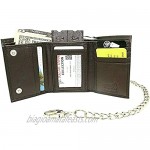 Bikers Trifold Leather Chain wallet for Men J112 RFID safe Chocolate Brown (Dark Brown J112 with Chain)