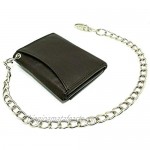 Bikers Trifold Leather Chain wallet for Men J112 RFID safe Chocolate Brown (Dark Brown J112 with Chain)