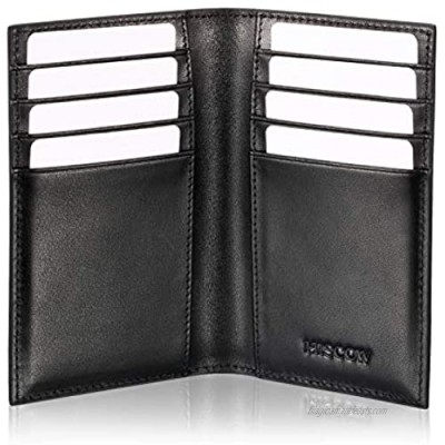 Slim Leather Credit Card Holder for Men & Women 8cc  Italian Calfskin (Black)