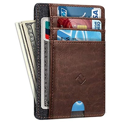 Slim Minimalist Front Pocket Wallet  Fintie RFID Blocking Credit Card Holder Card Cases with ID Window for Men Women (Brown)