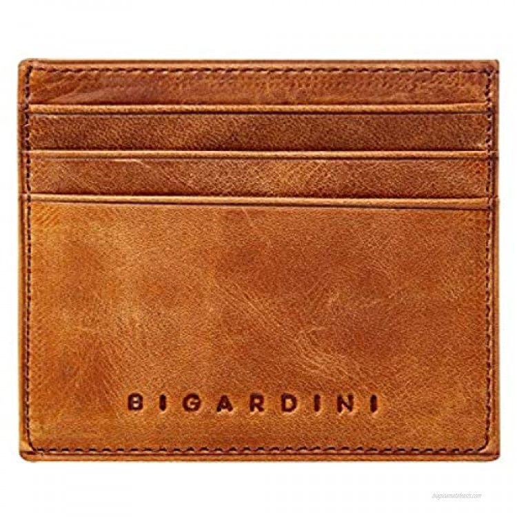 Slim Wallet Vintage Genuine Leather Card Holder Minimalist RFID Blocking Credit Card Case for Men and Women by Bigardini (Brown)