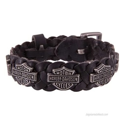 Harley-Davidson Men's B&S Braid Genuine Leather Cuff  Black HDMCU11386-BLK
