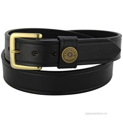 Men's Leather Casual Belt With Shotgun Shell Concho  Creased Accent Line