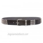 Snap On Three Row Punk Rock Star Metal Silver Studded Full Grain Cowhide Leather Belt