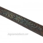 Western Scroll Buckle with Turquoise Tinted Embossed Brown Leather Belt