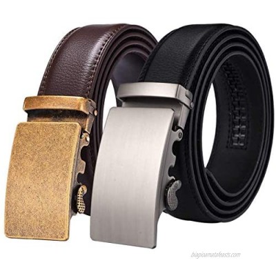 X XHtang Men's Ratchet Belt with Genuine Leather  Slide Belt for men 1 3/8 inches Wide