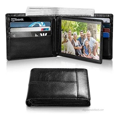 Mens Wallet RFID Genuine Leather Bifold Wallets For Men  ID Window 16 Card Holders Gift Box