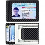 Money Clip Carbon Fiber RFID Blocking Front Pocket Leather ID Credit Card Holder Wallet for Men Black