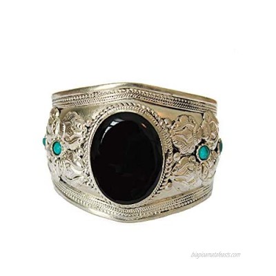 Black Onyx Argentium Plated Silver Adjustable Cuff Bracelet | Boho Jewelry from Nepal