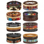 FIBO STEEL 32 Pcs Braided Leather Bracelets for Men Women Wooden Beads Cool Hemp Tribal Wristbands Cuff Punk Multilayered Bracelets