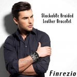 Finrezio 16 PCS Black Braided Leather Bracelets Set for Men Punk Wrap Cuff Bracelet Adjustable