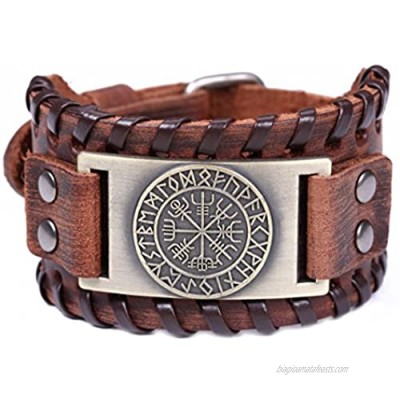 Lemegeton Viking Campass Bracelets for Men Nordic Runes Vintage Jewelry