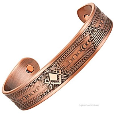 MasonicMan Masonic Men's Pure Copper Magnetic Adjustable Bracelet Bangle (Copper Without G)