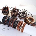 Milacolato 31-32 Pcs Braided Leather Wooden Beads Bracelets for Men Women Unisex Multilayer Tribal Leather Adjustable Bracelet Cuff Wrap Multicolor Rope Wristband