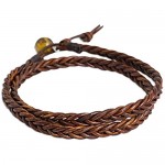 NOVICA Tiger's Eye Braided Leather Men's Wrap Bracelet 16.5 'Double Cinnamon'