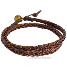 NOVICA Tiger's Eye Braided Leather Men's Wrap Bracelet  16.5" 'Double Cinnamon'
