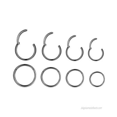 4Pairs 18G Surgical Steel Hinged Clicker Segment Nose Rings Hoop Helix Cartilage Daith Tragus Sleeper Earrings Body Piercing for Women Men Girls 6mm 8mm 10mm 12mm