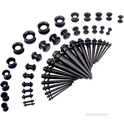 50 Pcs 14G-00G Ear Stretching Kit Acrylic Tapers Plugs Silicone Tunnels Gauges Expander Set Body Piercing Jewelry