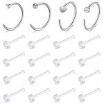 D.Bella 18G 20G Clear Nose Retainer & Stainless Steel Diamond CZ Nose Rings Hoop Nose Piercing Jewelry