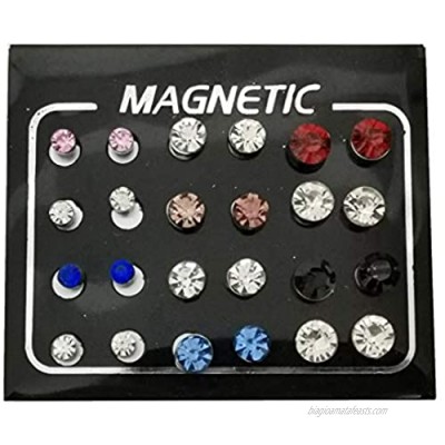 FHJEWE 24 Pieces Magnetic Fake Plug Lot Fake Gauges Ear Studs Round Rhinestone Stud Earring Mix Gauges Look
