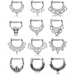 Finrezio 12 PCS 14G/16G Stainless Steel Nose Rings Hoop Cartilage Earrings Septum Clicker Bull Rings CZ Body Piercing Jewelry