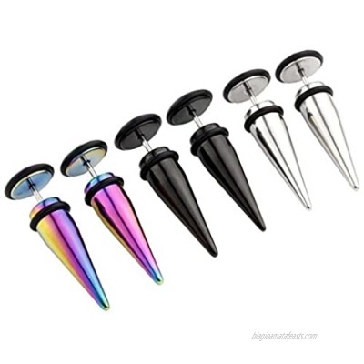 Jovivi 6pc Mixed Colors 16G Stainless Steel Taper with O Ring Fake Cheater Illusion Ear Plug Earrings