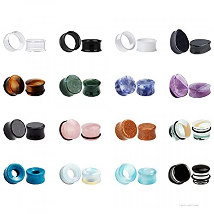 KUBOOZ 32pcs Set Mixed Stone Acrylic Glass Ear Plugs Tunnels Gauges Stretcher Piercings