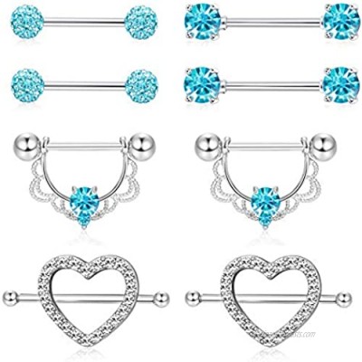 ORAZIO 4 Pairs 14G Stainless Steel Nipplerings Nipple Tongue Rings CZ Opal Barbell Body Piercing Jewelry
