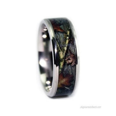 #1 Camo Bevel Titanium Rings - Camouflage Wedding Engagement Band - Ring Size 12